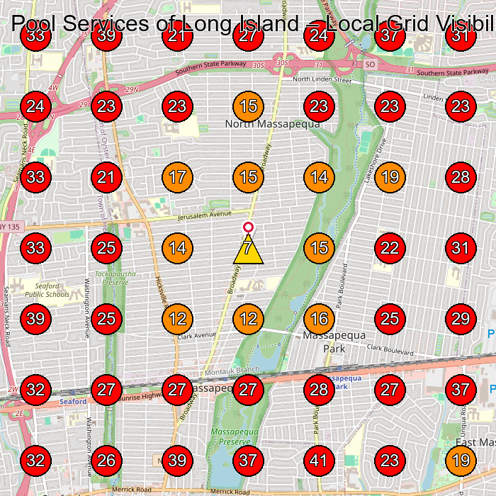 Pool Services of Long Island GeoGrid visibility map for Pool Cleaning Service in Lindenhurst